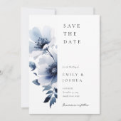 Marine Blauwe Bloemen Trouwfoto Save The Date (Voorkant)