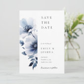 Marine Blauwe Bloemen Trouwfoto Save The Date (Staand voorkant)