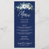 Marine Blauwe Bloemen Winter Trouwdiner Menu (Voorkant)