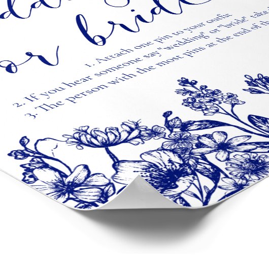 Marine Blauwe Bloemen Zeg geen Huwelijk of Bruid G Poster (Hoek)