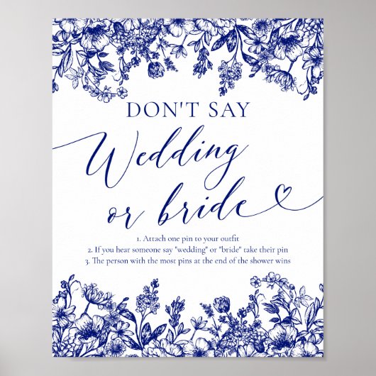 Marine Blauwe Bloemen Zeg geen Huwelijk of Bruid G Poster (Voorkant)