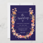 Marine Blauwe Bloemenkrans Fall Wedding Kaart (Voorkant)