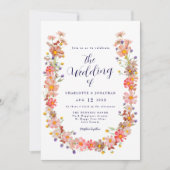 Marine Blauwe Boho Rustieke Bloemen Krans Fall Wed Kaart (Voorkant)