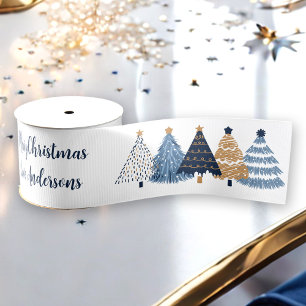 Marine Blauwe Bomen Moderne Eenvoudige Kerstmis Na Grosgrain Lint