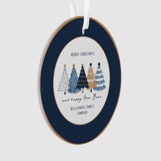Marine Blauwe Bomen Tekst Naam Moderne Kerstvakant Ornament (voorkant)