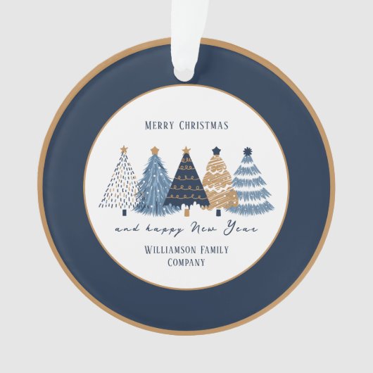 Marine Blauwe Bomen Tekst Naam Moderne Kerstvakant Ornament (voorkant)