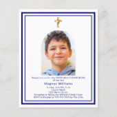 Marine blauwe boog foto Eerste Communie uitnodigin (Voorkant)