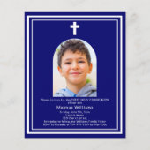 Marine blauwe boog foto Eerste Communie uitnodigin (Voorkant)