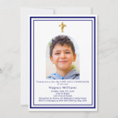 Marine blauwe boog foto jongen Eerste Heilige Comm Kaart (Voorkant)