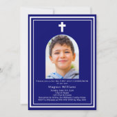 Marine blauwe boog foto jongen Eerste Heilige Comm Kaart (Voorkant)