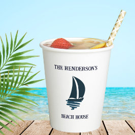 Marine Blauwe Boot Nautische familie Beach House P Papieren Bekers