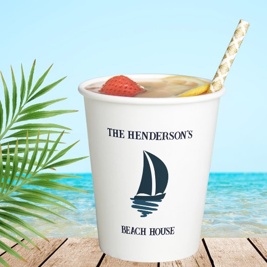 Marine Blauwe Boot Nautische familie Beach House P Papieren Bekers