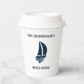 Marine Blauwe Boot Nautische familie Beach House P Papieren Bekers (Voorkant)