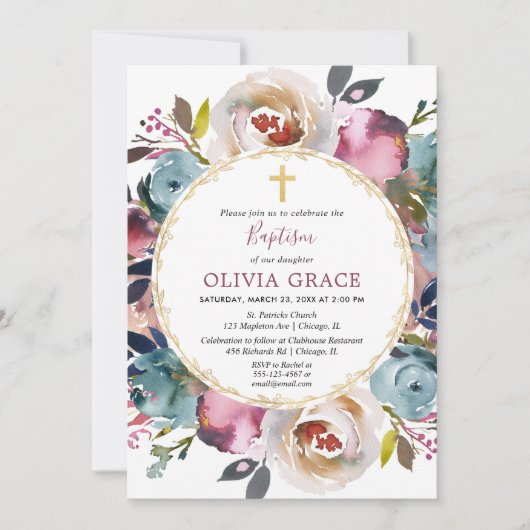 Marine blauwe bordeauxrode merlot Bloemdoop Kaart (Voorkant)