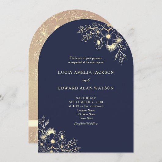 Marine Blauwe bruiloft uitnodiging met QR-code (Voorkant / Achterkant)