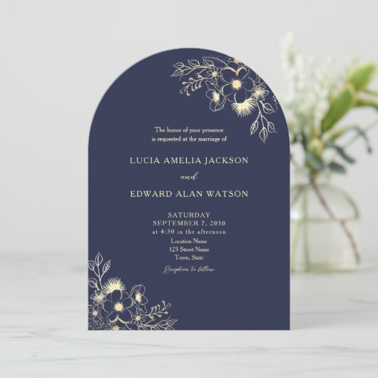 Marine Blauwe bruiloft uitnodiging met QR-code (Staand voorkant)