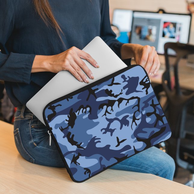 Marine Blauwe Camouflage, Militair, Leger Laptop Sleeve (Creator heeft geüpload)