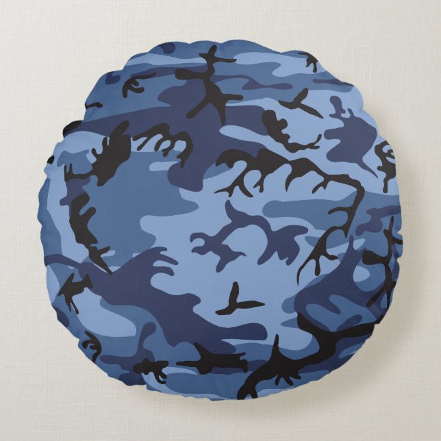 Marine Blauwe Camouflage, Militair, Leger Rond Kussen (Voorkant)