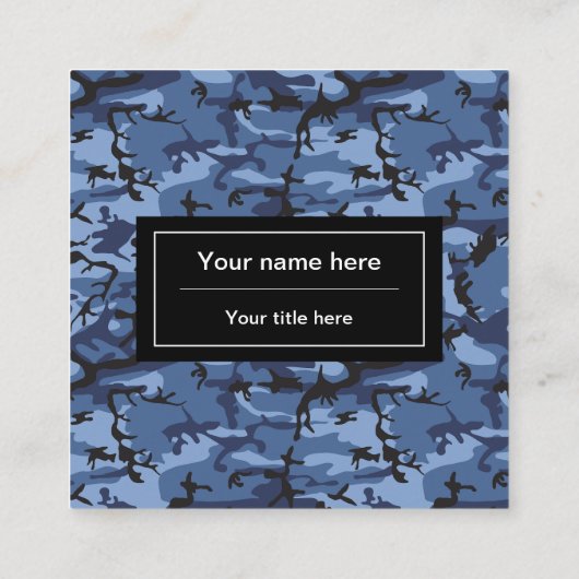 Marine blauwe camouflage, militair patroon, leger vierkante visitekaartje (Achterkant)