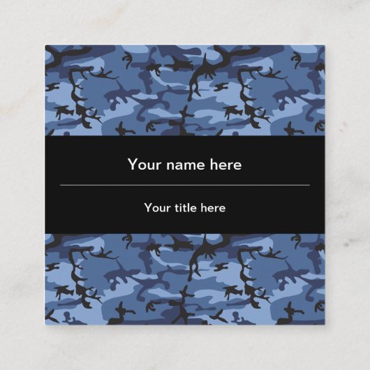 Marine blauwe camouflage, militair patroon, leger vierkante visitekaartje (Achterkant)