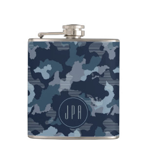 Marine Blauwe Camouflage Militaire Patroon Monogra Heupfles