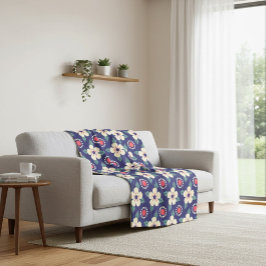 Marine Blauwe Deken met Crème Bloemen