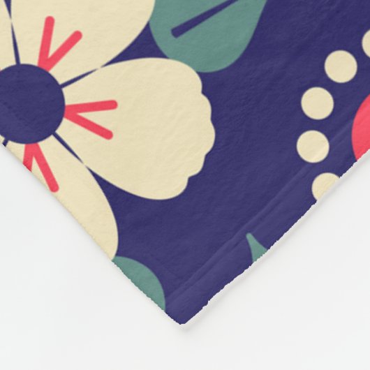 Marine Blauwe Deken met Crème Bloemen (Hoek)