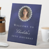 Marine blauwe diamanten foto verjaardagsfeestje we reclamebord met voetstuk (Insitu)