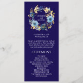 Marine Blauwe en Gouden Bloemen Trouwprogramma Programmakaart (Voorkant)