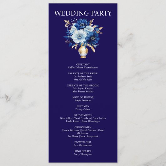 Marine Blauwe en Gouden Bloemen Trouwprogramma Programmakaart (Achterkant)