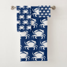 Marine Blauwe en Witte Krabben Bad Handdoek