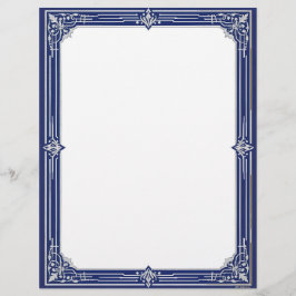 Marine Blauwe en Zilveren Art Deco Schrijfpapier Briefhoofd