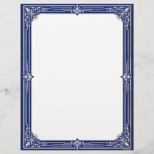Marine Blauwe en Zilveren Art Deco Schrijfpapier Briefhoofd (Voorkant)