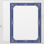 Marine Blauwe en Zilveren Art Deco Schrijfpapier Briefhoofd (Voorkant / Achterkant)