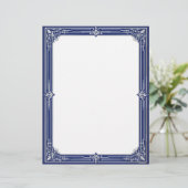 Marine Blauwe en Zilveren Art Deco Schrijfpapier Briefhoofd (Staand voorkant)