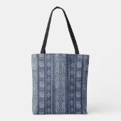 Marine Blauwe Etnische Tribal Verticale Geometrisc Tote Bag (Achterkant)