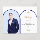 Marine blauwe foto boog Bevestiging Dank u kaart (Voorkant)