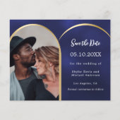 Marine blauwe foto boog bruiloft Save the Date Flyer (Voorkant)