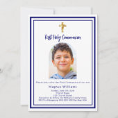 Marine blauwe foto boogkruis Eerste Heilige Commun Kaart (Voorkant)