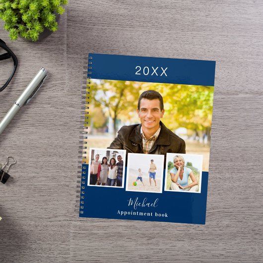 Marine blauwe foto collage afspraken 2026 planner