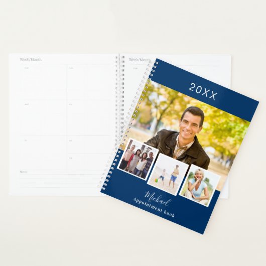Marine blauwe foto collage afspraken 2026 planner (Display)