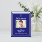 Marine blauwe foto Eerste Heilige Communie uitnodi (Staand voorkant)