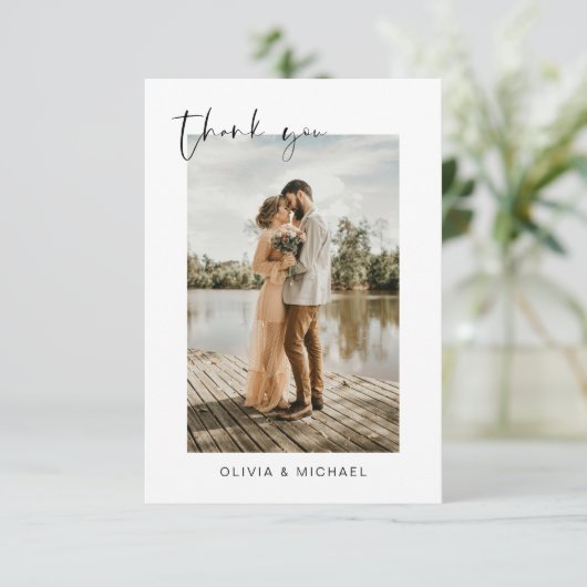Marine Blauwe Foto Huwelijk Elegant Dank u kaart (Staand voorkant)