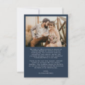 Marine Blauwe Foto Huwelijk Elegant Dank u kaart (Achterkant)