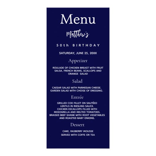 Marine blauwe foto leuke feiten verjaardagsmenu ka reclamekaart (Voorkant)