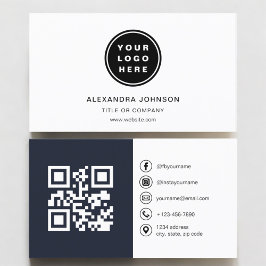 Marine Blauwe Foto met QR Code Sociale Media Visitekaartje