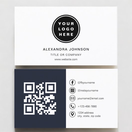 Marine Blauwe Foto met QR Code Sociale Media Visitekaartje