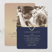 Marine Blauwe Foto Uitnodiging voor het Huwelijk m (Voorkant / Achterkant)