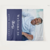 Marine blauwe foto verjaardag welkom wandkleed (Voorkant (horizontaal))