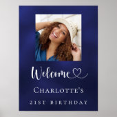 Marine blauwe foto verjaardagsfeestje welkom poster (Voorkant)